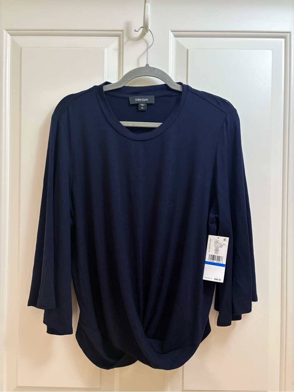 Karen Kane  Navy Twist-Front Long Sleeve Top